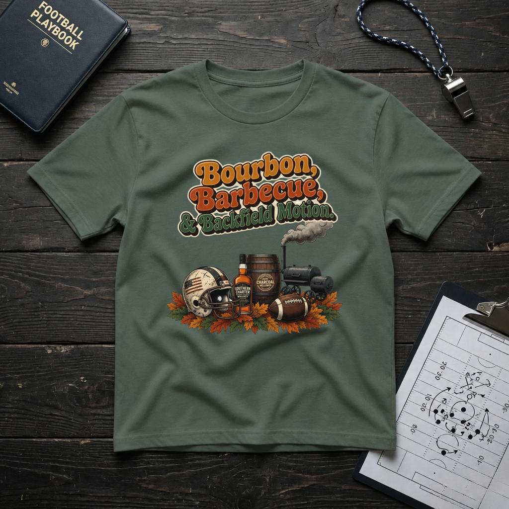 Bourbon, Barbecue & Backfield Motion T-Shirt
