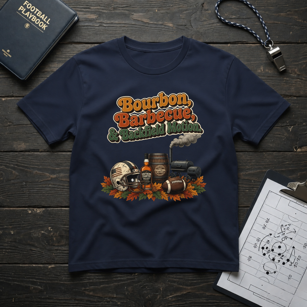 Bourbon, Barbecue & Backfield Motion T-Shirt